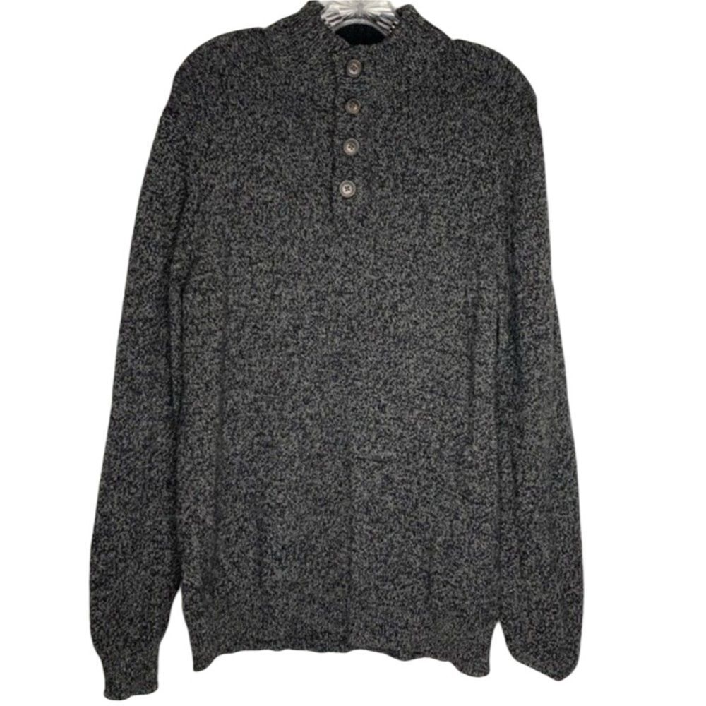Old Navy Heathered Gray 1/4 Button Pullover Wool Blend Long Sleeve Sweater L